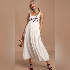 Dawn White Patchwork Ruffled Maxi Dress